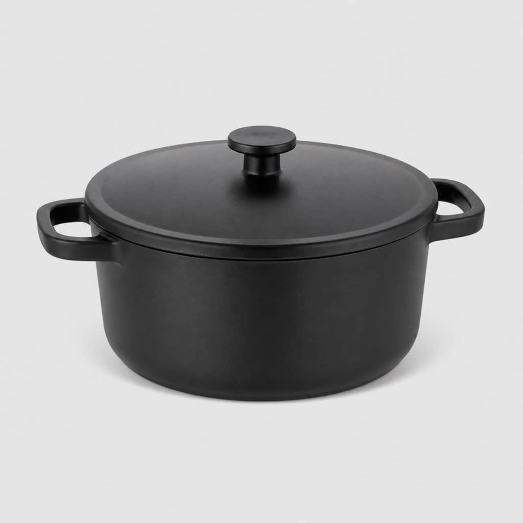 Cocotte en aluminium moulé façon fonte vue de face
