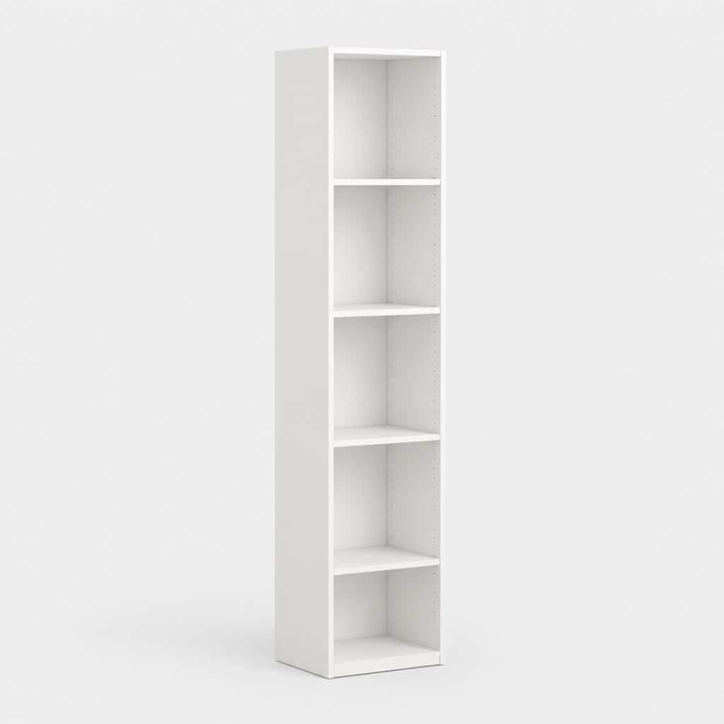 Colonne de rangement blanche à tablettes dans un salon