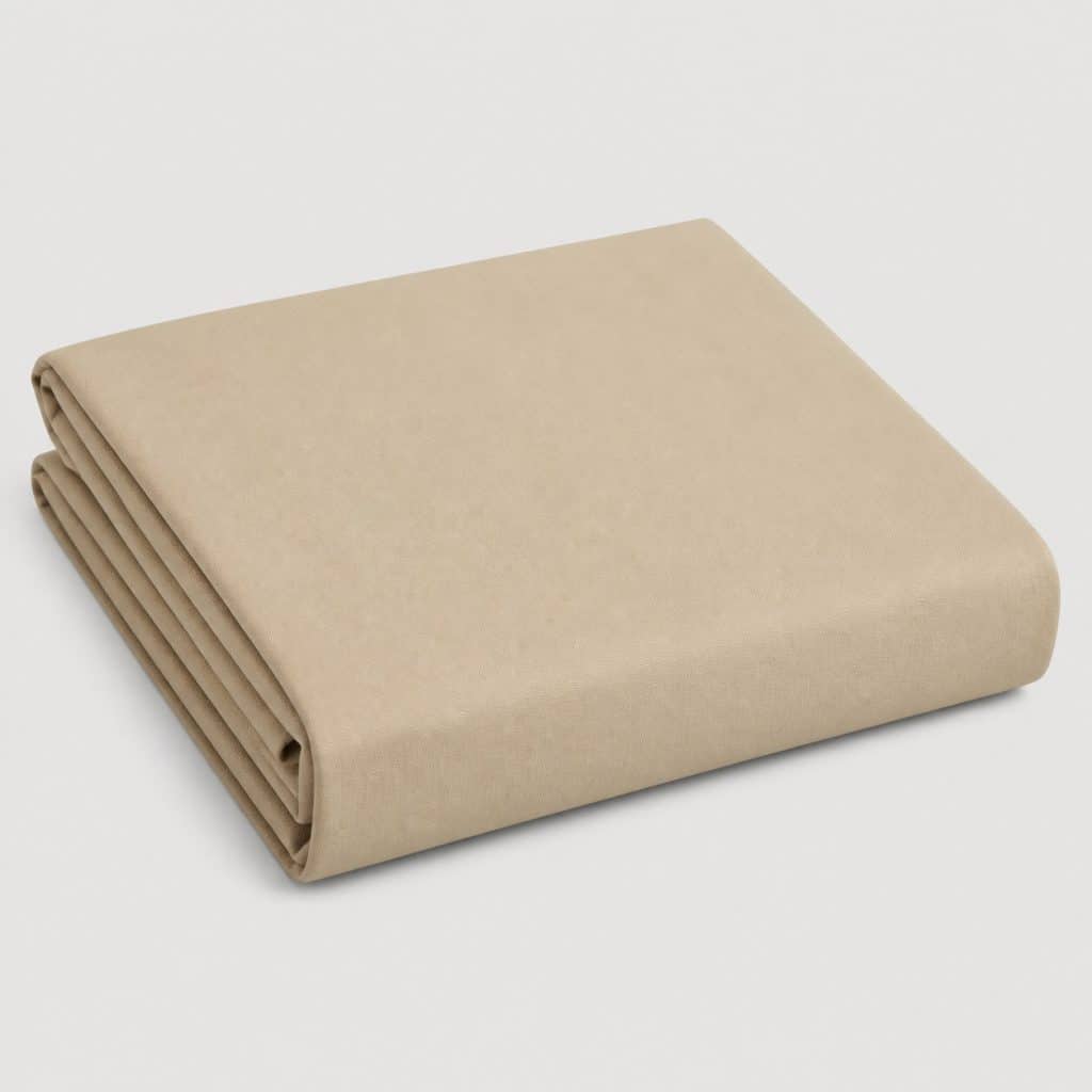 Drap plat 1 personne en coton beige plié