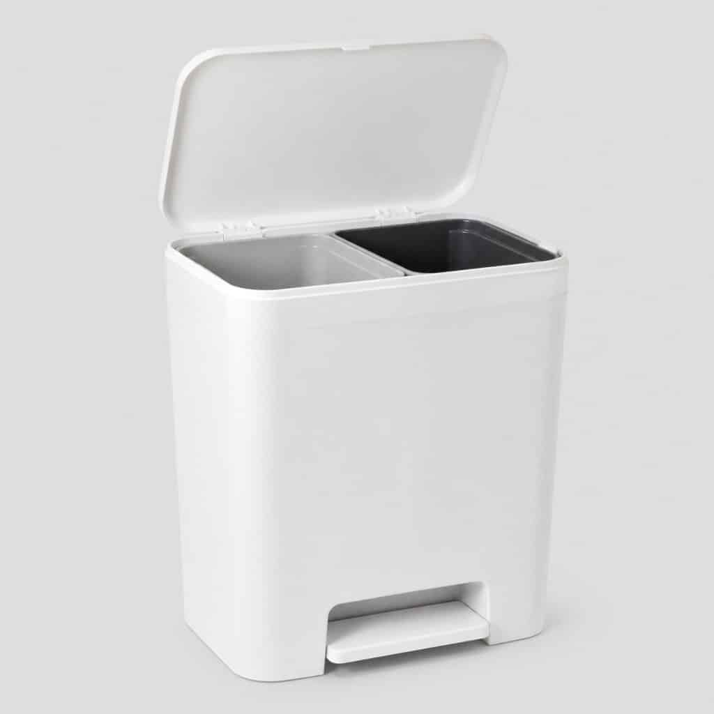 Poubelle double compartiment entrée de gamme en plastique blanc