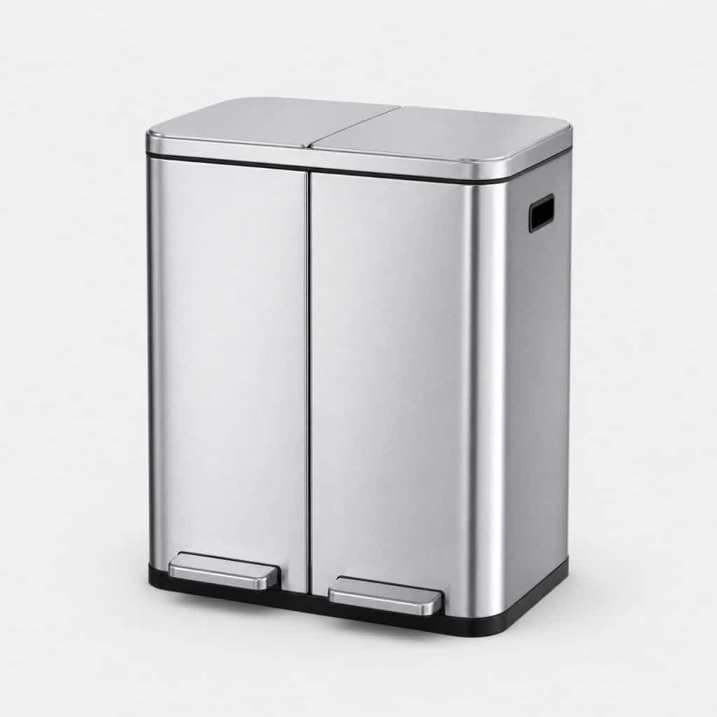 Poubelle double compartiment 2 × 50 litres en acier inox