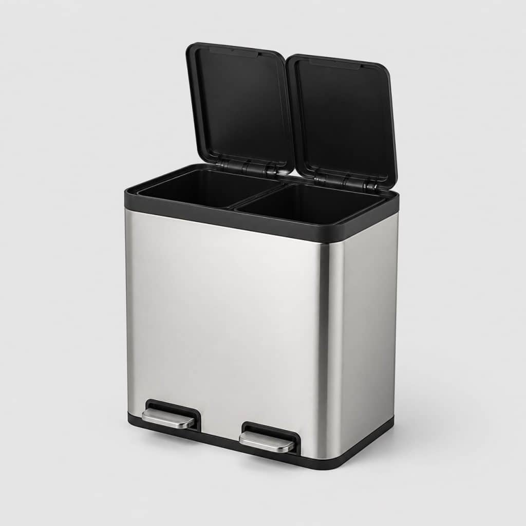 Poubelle double compartiment fermeture douce en acier
