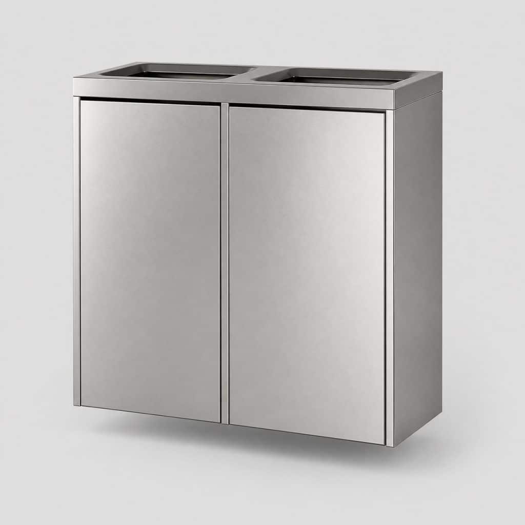 Poubelle de tri sélectif 2 bacs muraux 36 L, vue d'ensemble
