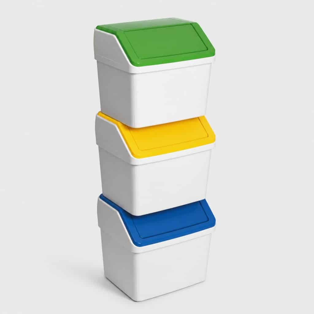 Lot de 3 poubelles de tri sélectif 25 L empilables, vue d'ensemble