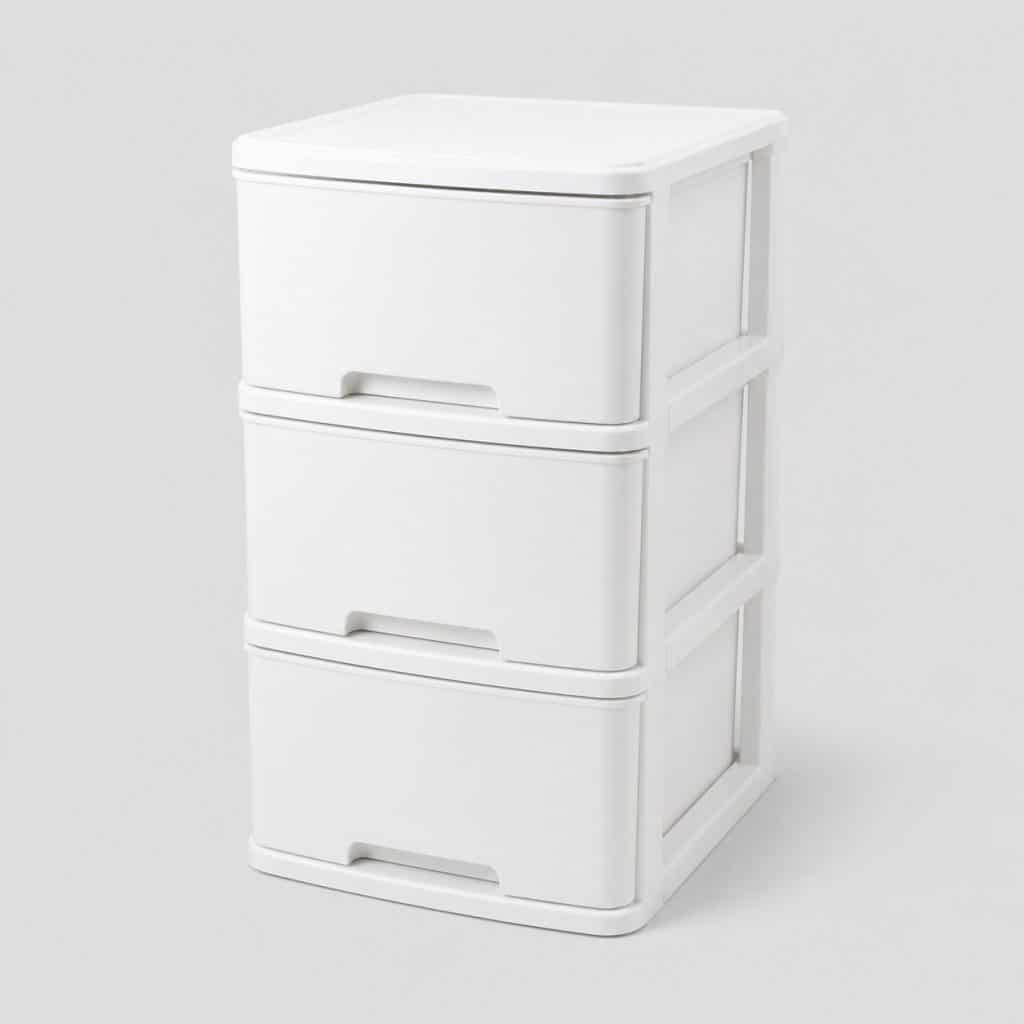 Tour de rangement en plastique blanc à 3 tiroirs