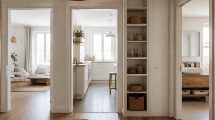 Poubelles de tailles différentes dans plusieurs pièces d'une maison, du petit modèle au grand bac